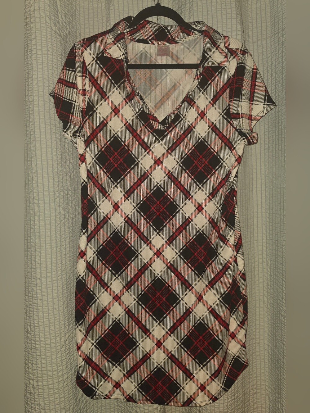No Boundaries Black White & Red Plaid Dress